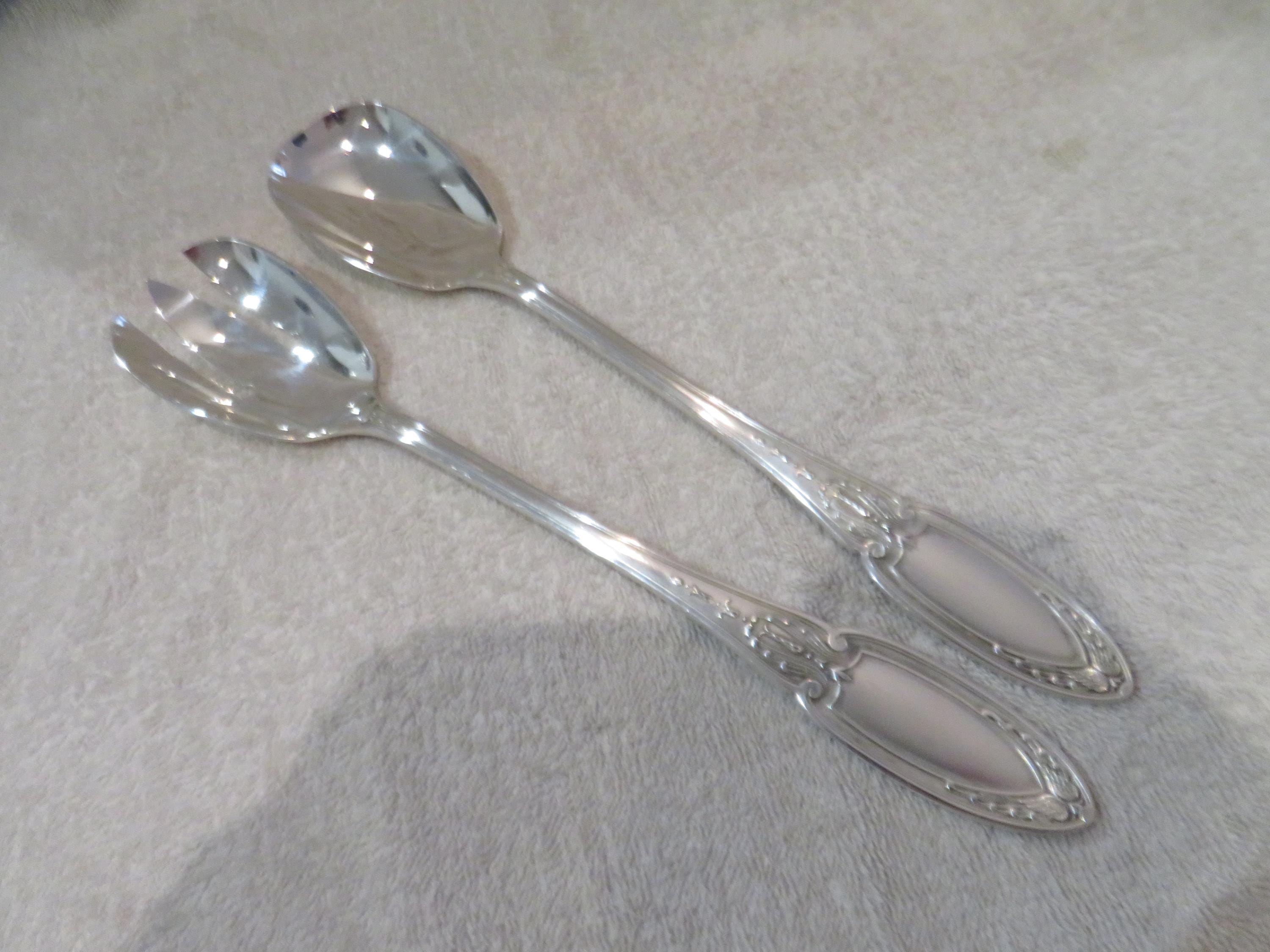 Couvert à servir la salade 2p métal argenté style empire orfèvre Ercuis modèle Empire 72 vintage silver-plated salad serving set 25,9cm - France