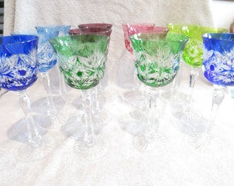 magníficos 12 vasos de agua 19cl forrados de cristal superposición Bavaria o Boho decoración tamaño 20th c vasos de agua de cristal bohemio 21cm