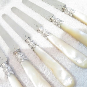 6 fruit knives mother of pearl handle silver blade 800 Minerve goldsmith LB 19th c French mother of pearls & 800 silver fruit knives 19.6cm