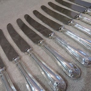 12 silver-plated dessert knives, goldsmith Mappin & Webb, rue de la paix, Paris, Vintage silver-plated dessert knives, 21cm