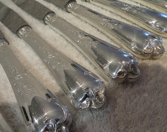 12 silver plated dinner knives goldsmith Felix Frères Toulouse rocaille style florian Vintage French silver-plated dinner knives 25.7cm