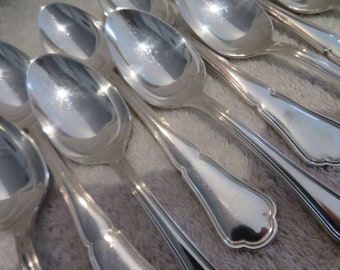 12 cuillères à dessert entremets métal argenté orfèvre Ercuis modèle Contours French silver-plated dessert spoons 16,7cm