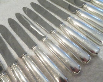 6 couteaux de table manche argent 950 Minerve style art deco orfèvre Tetard French 950 silver handles only dinner knives