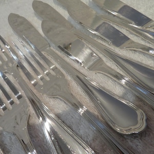 6 silver-plated fish cutlery set by Christofle, model Spatours, Vintage 1970s French silver-plated 12p fish cutlery set