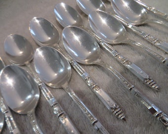 12 cuillères à café métal argenté orfèvre Ercuis modèle Manche à la russe French silver-plated coffee spoons 13,8cm