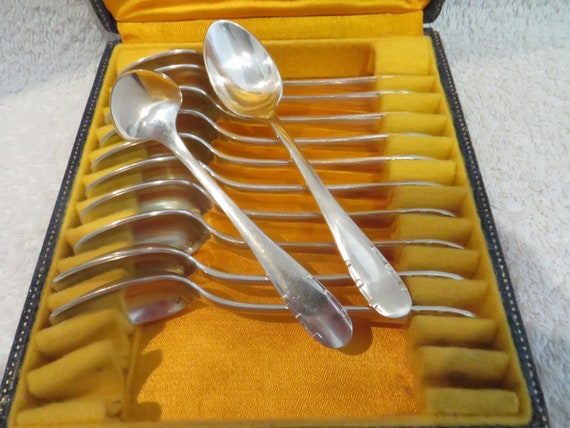 12 Cuillères à Café Moka Argental Argenté Métal Coffret 11,5 Cm