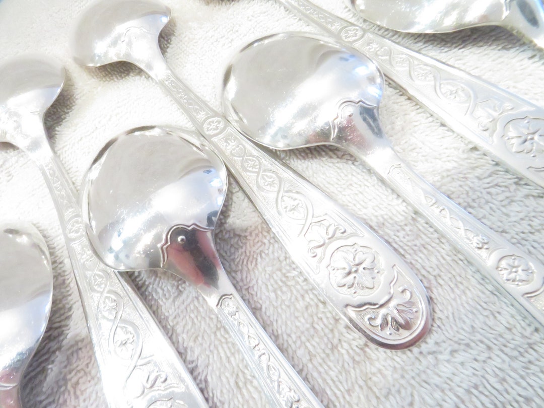 12 Silver Metal Soup Spoons Louis XIV Style Silversmith Christofle