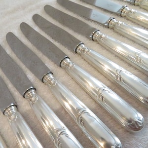 12 cuchillos de postre mango de oro de plata de metal Ravinet Denfert modelo Louis XV 85 Magníficos cuchillos de postre vintage franceses plateados