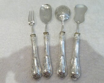 Service à hors d'oeuvre argent 950 Minerve style rococo orfèvre J Granvigne 1900 French 950 silver 4p appetizer or luncheon serving set