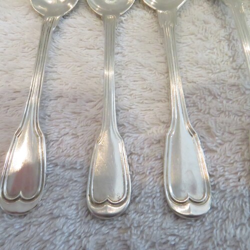 7 sales teaspoons silver 950 Minerva with fillets 19th c French 950 silver coffee spoons