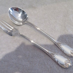 Serving spoon fork silver metal goldsmith Christofle model Marly early 20th c silver-plated serving fork & spoon