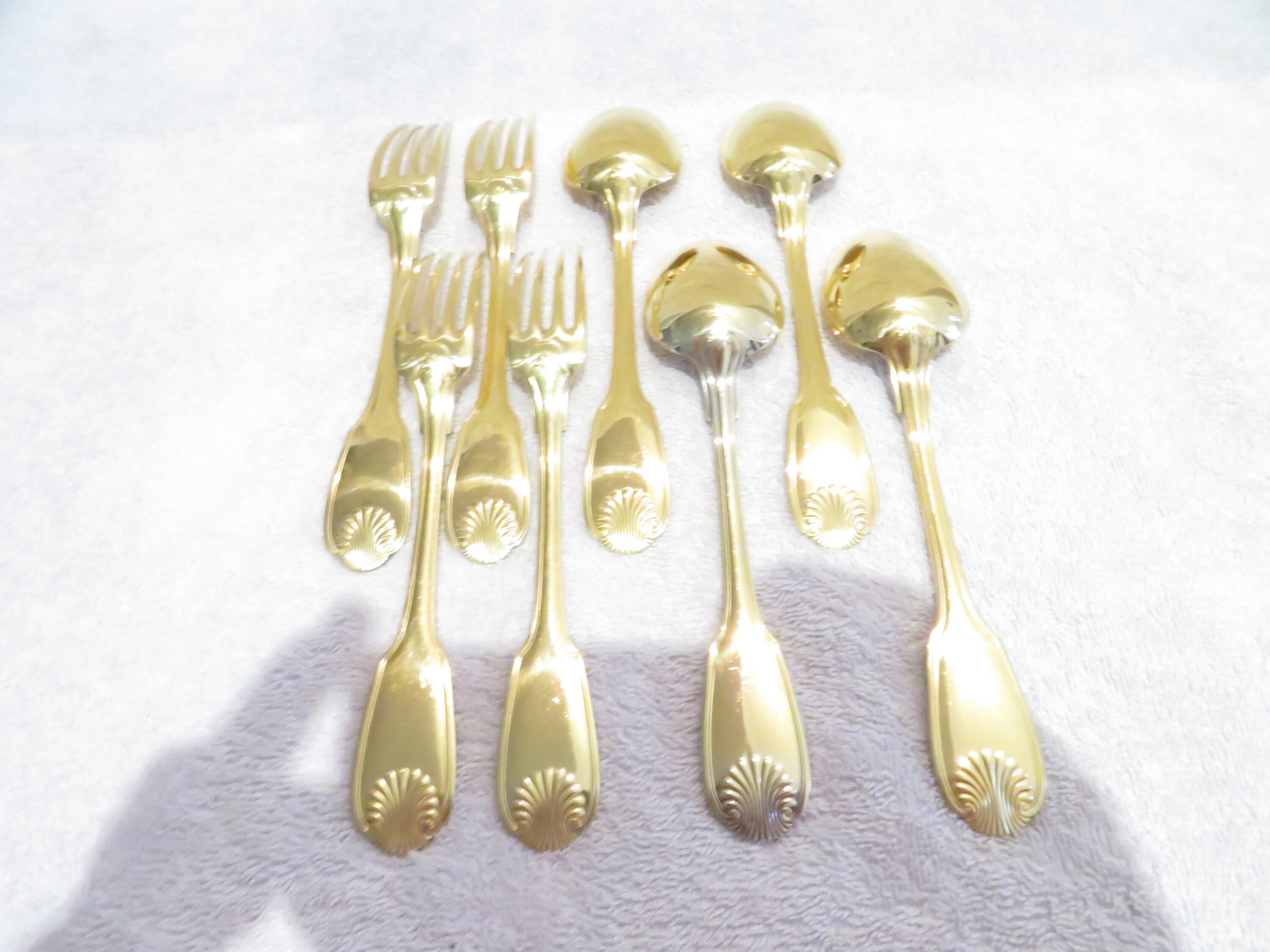 4 Silver-gilt Dessert Spoons and 4 Silver-vermeil Forks (950 Hallmark ...