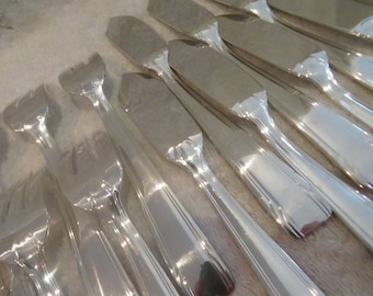 12 silver metal fish cutlery art deco foliage goldsmith Royal French silver-plated 24p fish cutlery set