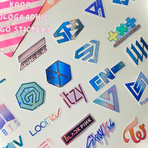 Kpop Pastel Holographic Logo Stickers Bts Ateez Got7 Etsy
