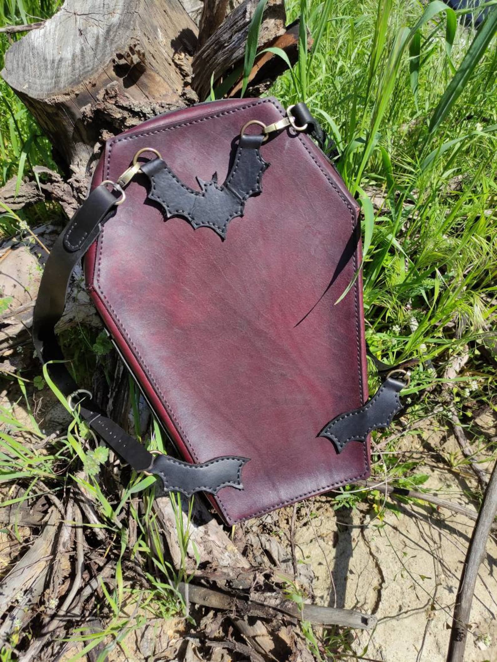 Hand crafted leather coffin backpack unique ready to ship Etsy
