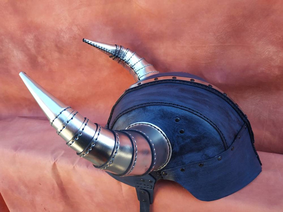 Leather Viking Helmet Helmet With Horns Steampunk Cap LARP Etsy