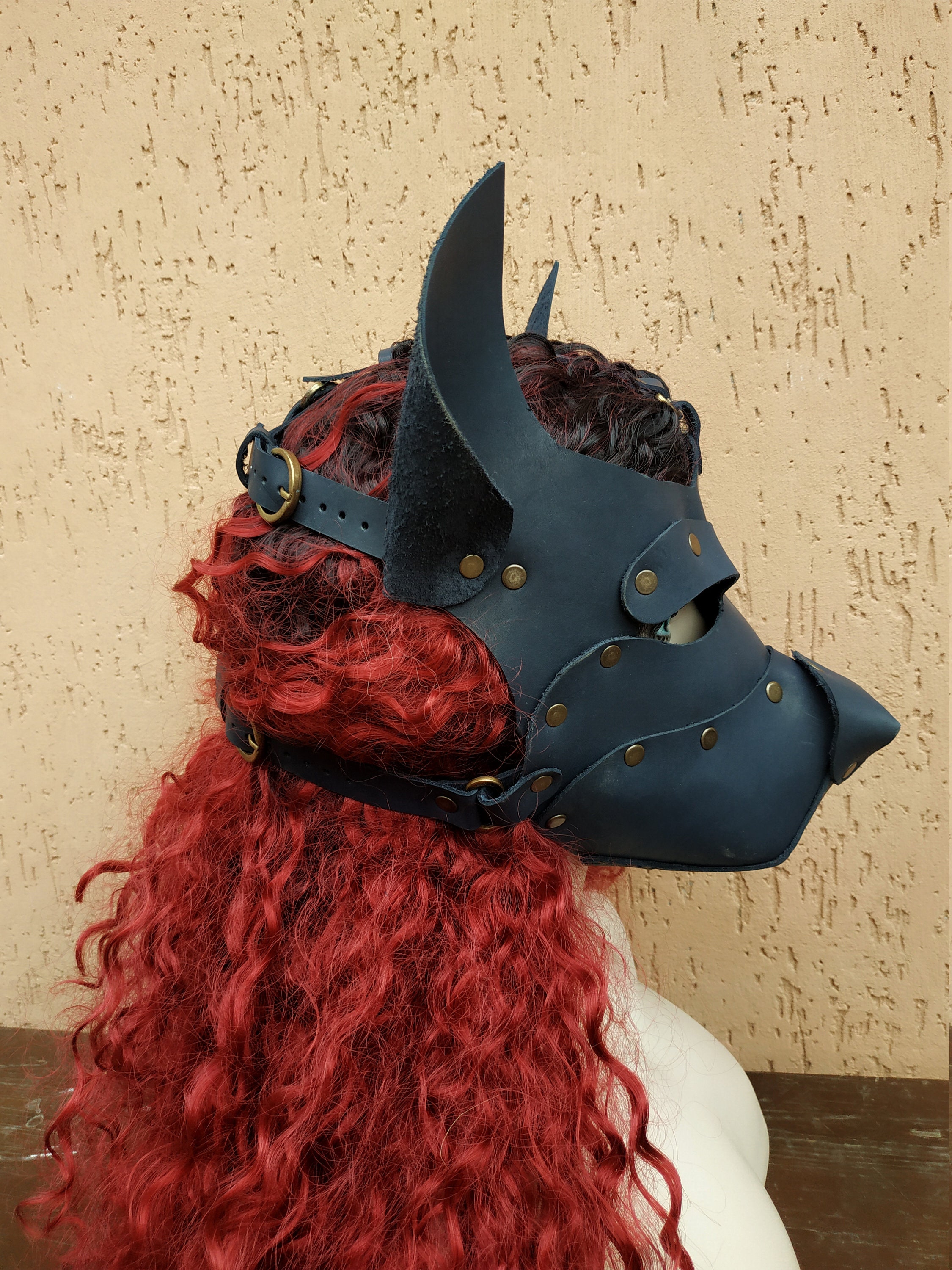 Leather Dog Mask Facemask Puppy Mask Pet Play Pup Hood Etsy Canada