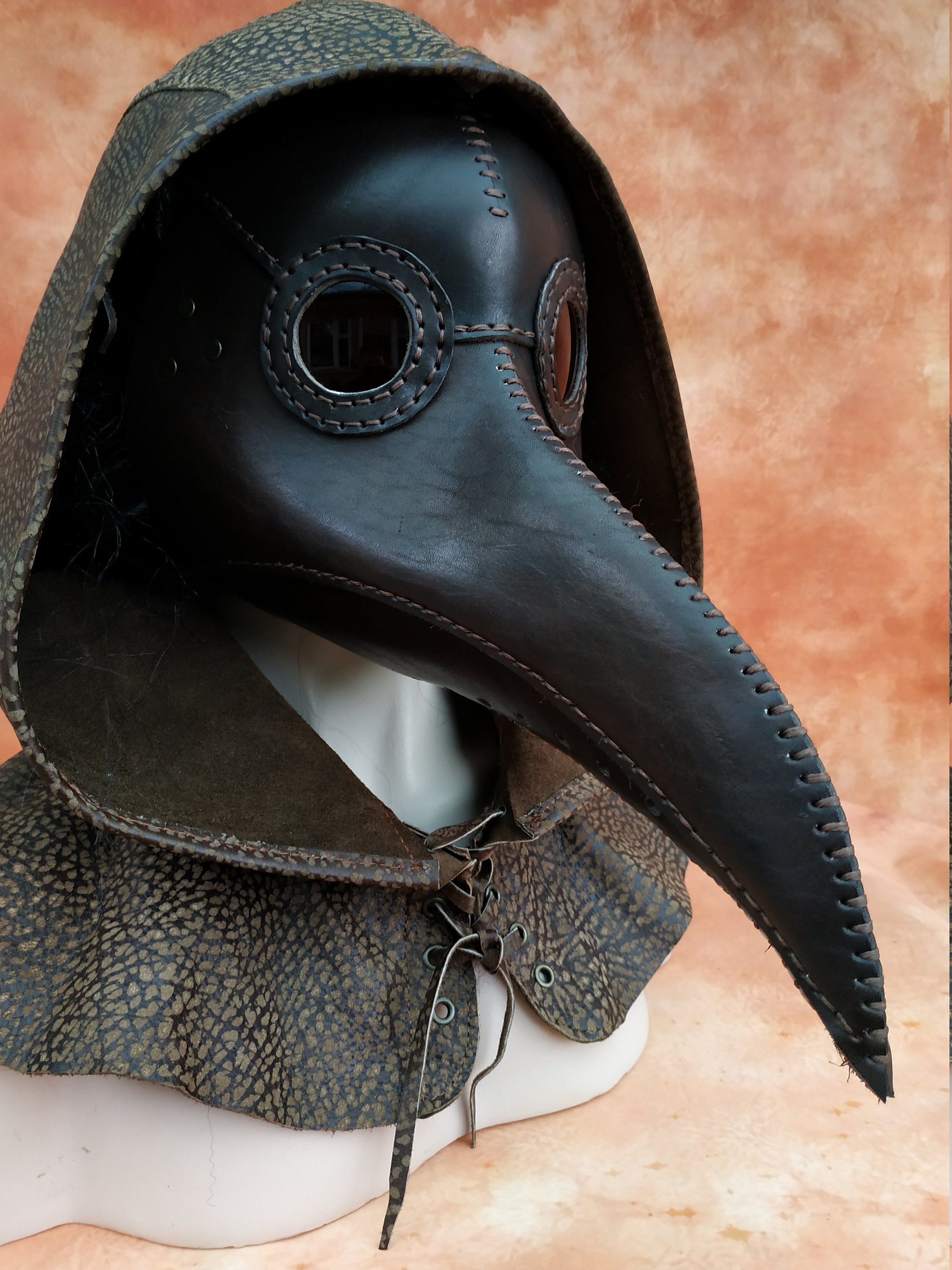 Plague Doctor Black Mask Leather With Dark Lenses Medieval Etsy