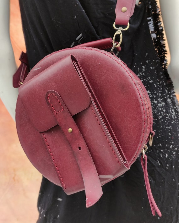 Round leather shoulder bag sale