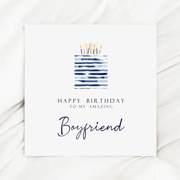 Boyfriend birthday card, To my amazing boyfriend card, Card for bf, Card with birthday cake, Male birthday card, Masculine birthday card