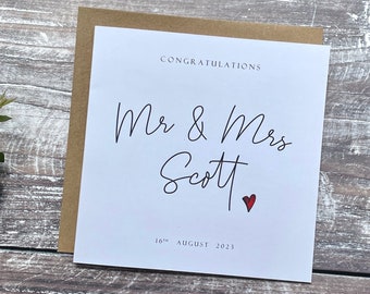 Personalised Mr and Mrs Card, Wedding day card, Marriage congratulations card, Just married card, Newly married card, to the happy couple