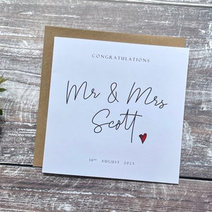 Personalised Mr and Mrs Card, Wedding day card, Marriage congratulations card, Just married card, Newly married card, to the happy couple