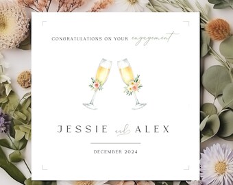 Tarjeta de compromiso personalizada / Para la feliz pareja / Tarjeta de compromiso con champán / Tarjeta de compromiso minimalista / Felicitaciones, estás comprometido