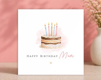 Tarjeta de cumpleaños personalizada para mamá • Diseño de pastel de cumpleaños • Tarjeta de parte del niño/a • Tarjeta especial Feliz cumpleaños mamá, mami o momia.