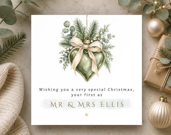 Tarjeta personalizada para la primera Navidad como casados • Primera Navidad como Sr. y Sra. • Pareja casada • Hijo y nuera • Hija y yerno