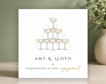 Tarjeta de compromiso personalizada para pareja o amigos • ¡Felicidades por el compromiso! • Torre de champán • Tarjeta de lujo para hijo, hija, hermano o hermana