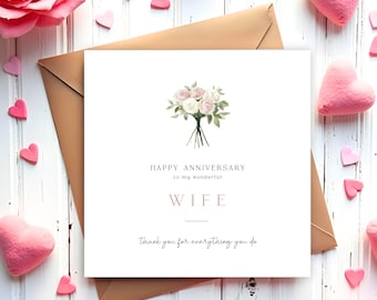 Wife Happy Anniversary Card | Wedding Anniversary Card | Flowers Anniversary Card | Girlfriend, Fiancee, Partner | Special Anniversary Card