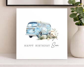 Tarjeta de cumpleaños para hijo • Tarjeta de autocaravana para él • Tarjeta de autocaravana personalizada para hombre • Camping • Viaje por carretera • Tarjeta de aventuras para chicos