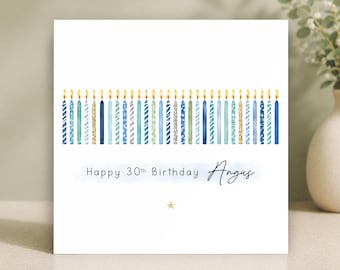 Tarjeta de cumpleaños número 30 personalizada para él • Tarjeta de cumpleaños minimalista moderna con velas para hijo o hermano • Tarjeta de hito • Tarjeta de treinta para hombre