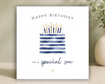 Personalised Birthday Card For Son •  Happy Birthday Special Son • Teenage Son Gift • Mens Birthday Cake Card
