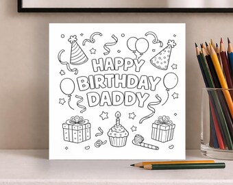 Tarjeta de cumpleaños para papá para colorear • Tarjeta personalizada para papá de parte de su hijo/a o niño pequeño/a • Crea tu propia tarjeta • La mejor tarjeta para papá • Manualidades para niños