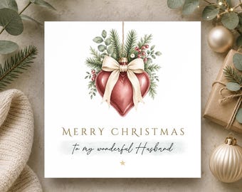 Tarjeta de Navidad personalizada para marido • Regalo para él • Para la persona que amo • Tarjeta de Navidad para hombre • Tarjeta de Navidad de la esposa • Adorno de corazón • Navidad para el marido