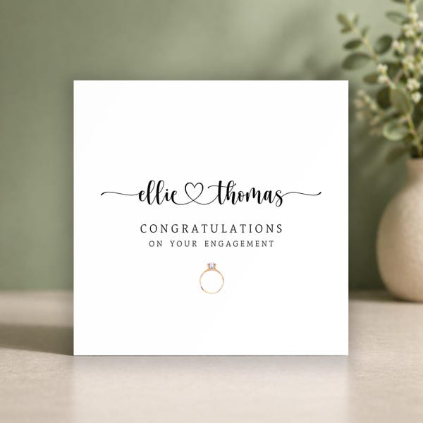 Personalised Engagement Card for Couple • Friend Engagement Gift • Congratulations • Son, Daughter Engagement Announcement • Elegant Design