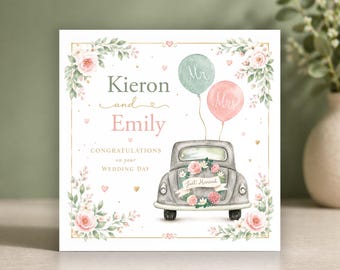 Tarjeta de felicitación personalizada para la boda • Tarjeta de felicitación con nombres personalizados • Tarjeta de felicitación floral de lujo • Felicitaciones a los novios • Recuerdo de la pareja