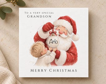 Personalised Boys Christmas Card • Grandson Christmas Gift • Fun Childrens Card • Custom Name and Hair Colour • Santa, Bauble Card for Son
