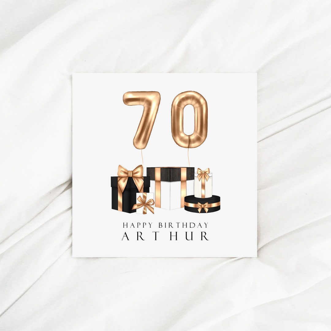 Personalised 70th Birthday Card With Black and Gold Balloons ...