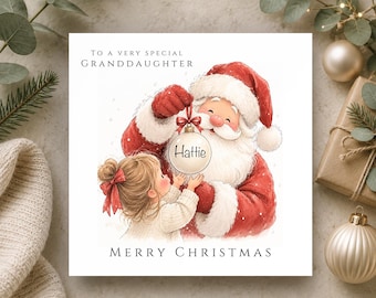 Personalised Girls Christmas Card • Granddaughter Christmas Gift • Fun Childrens Card • Custom Name and Hair Colour • Santa and Bauble
