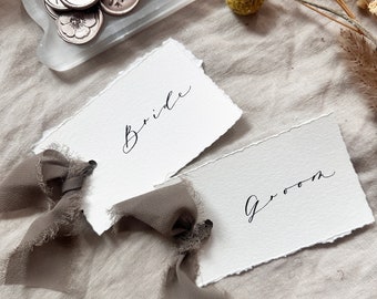 WILLOW PLACE CARDS - Hand Lettered Place Cards with Ribbon, Wedding Stationary, Wedding Place Cards, Event Decor, Calligraphy Place Cards