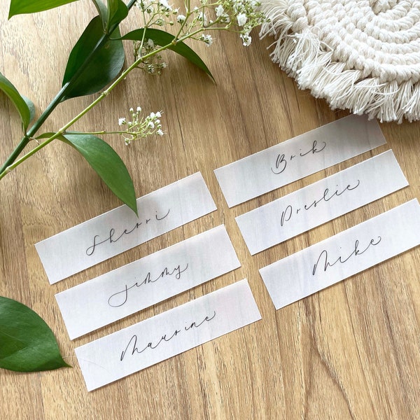 KAI PLACE CARDS - Calligraphy Vellum Place Cards, Wedding Stationary, Wedding Place Cards, Event Decor, Calligraphy, Calligraphy Place Cards