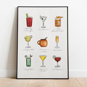 Cocktails Illustration Print - Postkarte, Karte, Wand Dekoration, Getränke Küche Dekor, Mixology Kunst, Cocktail Kunst, Getränke Illustration