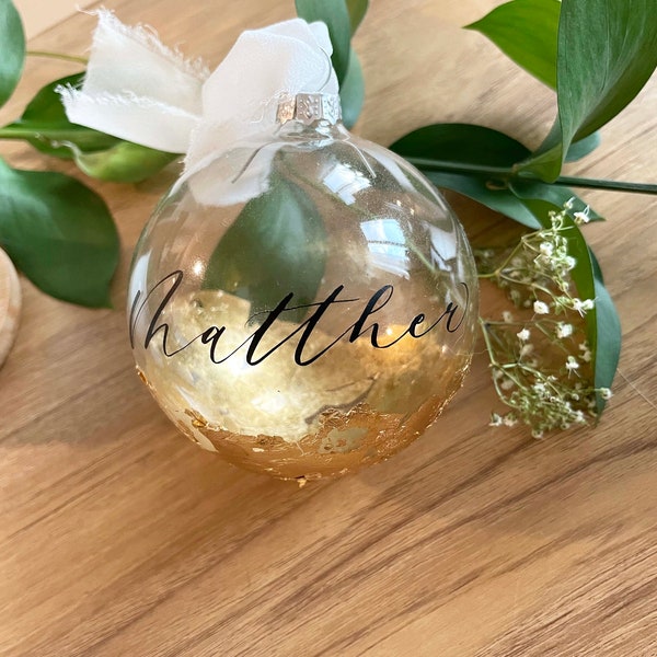 Personalized Glass Christmas Ornaments, Gold Foil Ornament, Christmas ornaments, custom gifts, ornaments calligraphy, holiday gifts