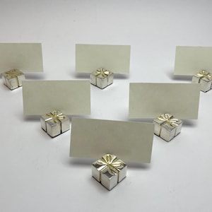 Set van zes naamkaartjeshouders, plaatskaarthouders, verzilverde blokjes, cadeaus, bruiloft