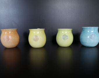 Ceramic cup with flower of life, triskele, ceramic mug, hand-potted mug handmade
