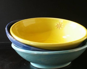 handmade spaghetti plate, pottery soup plate, ceramic salad bowl