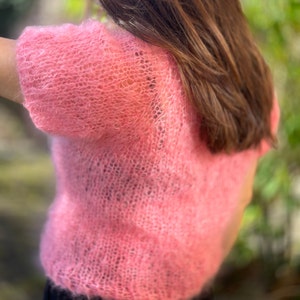 hand-knitted mohair sweater, mohair shirt, unique piece, raglan sweater, knitwear, short sleeve, sweater, summer image 9