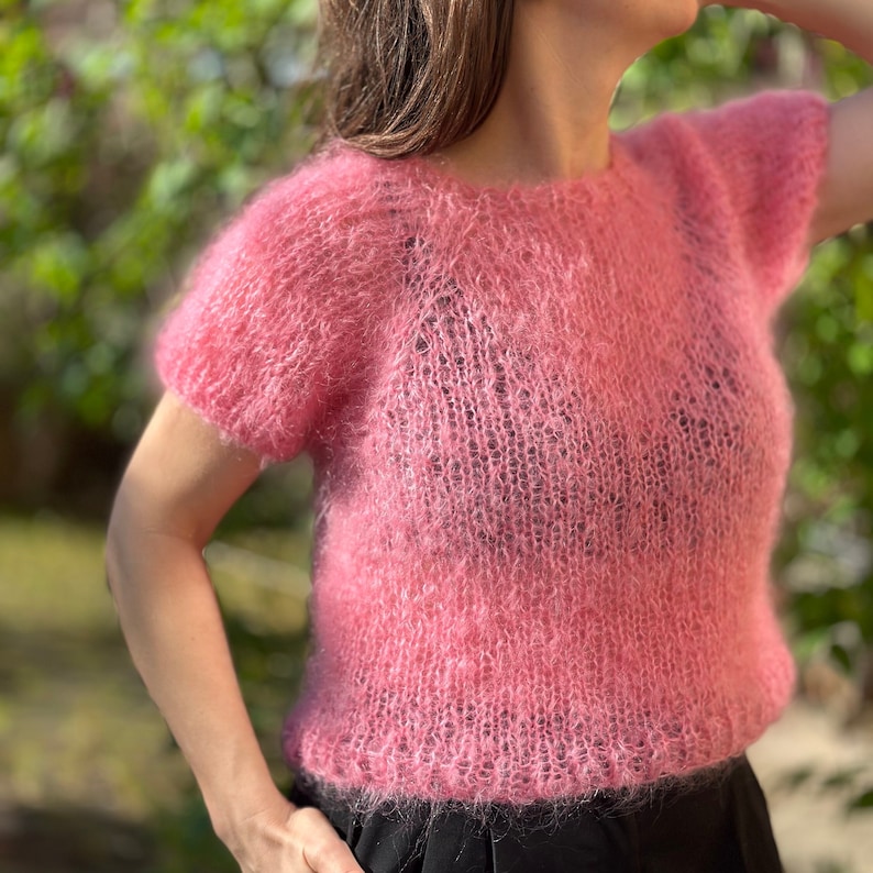 hand-knitted mohair sweater, mohair shirt, unique piece, raglan sweater, knitwear, short sleeve, sweater, summer image 10